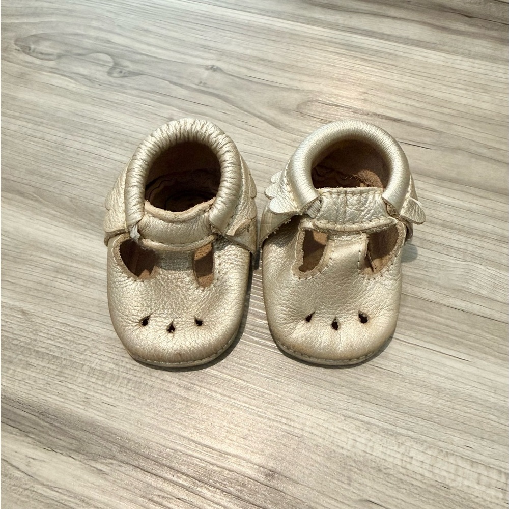 Freshly Picked Platinum Mary Jane Leather Moccasins for Kids